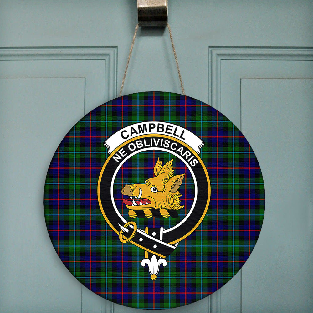 Campbell of Cawdor Modern Tartan Classic Crest Round Wooden Sign