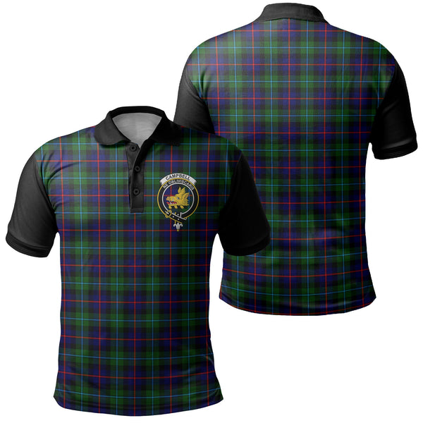 Campbell of Cawdor Modern Tartan Crest Polo Shirt Black Neck 1 Style