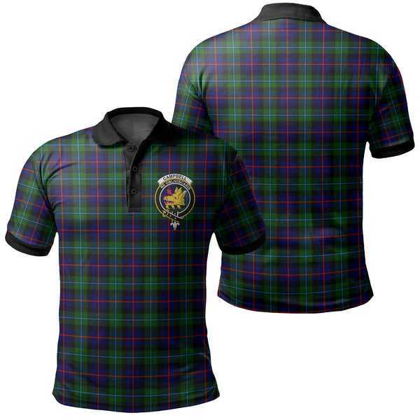 Campbell of Cawdor Modern Tartan Crest Polo Shirt Black Neck 2 Style