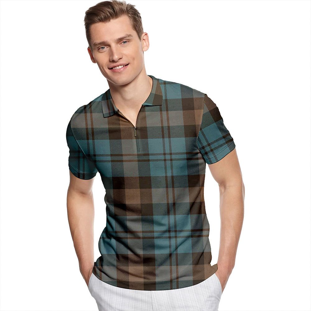 Campbell of Glenlyon Weathered Tartan Classic Lapel Zip Short Sleeve Polo