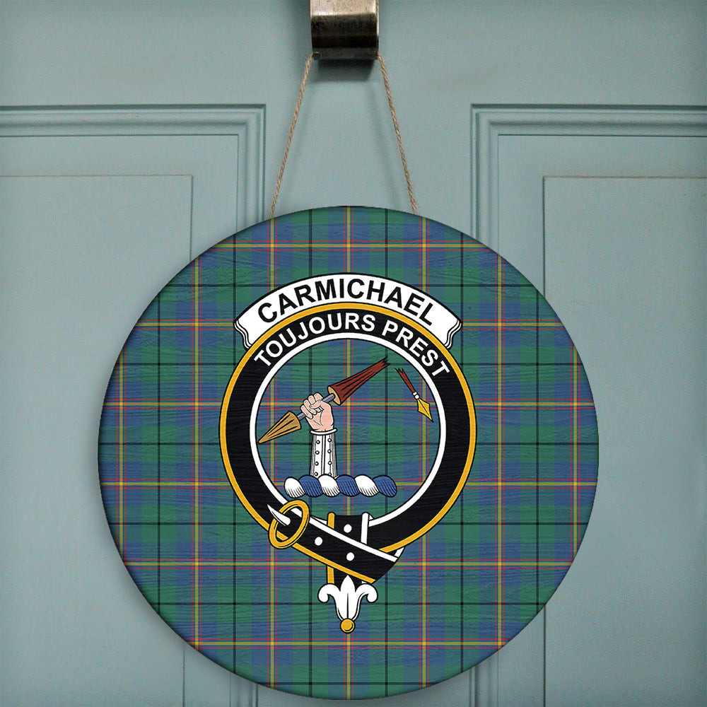 Carmichael Ancient Tartan Classic Crest Round Wooden Sign