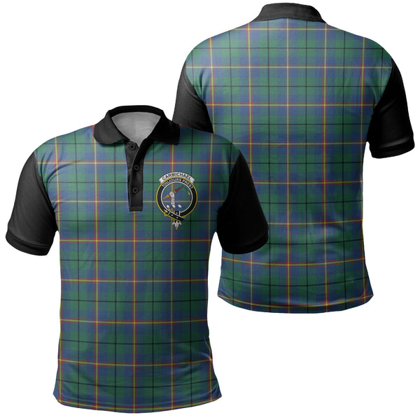 Carmichael Ancient Tartan Crest Polo Shirt Black Neck 1 Style