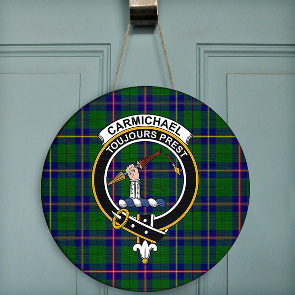 Carmichael Modern Tartan Classic Crest Round Wooden Sign