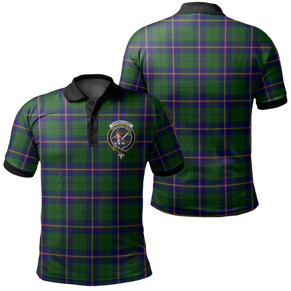 Carmichael Modern Tartan Crest Polo Shirt Black Neck 2 Style