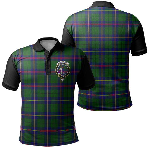 Carmichael Modern Tartan Crest Polo Shirt Black Neck 1 Style