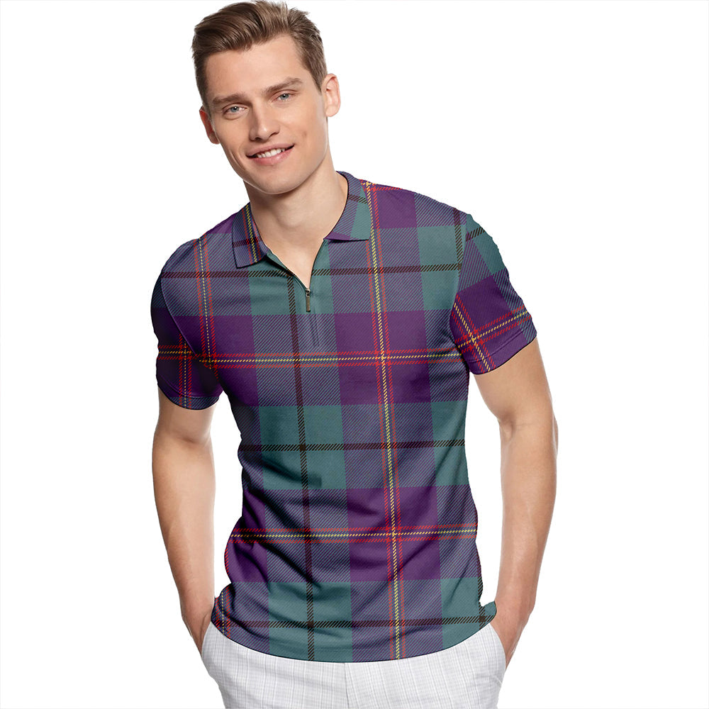 Carmichael Weathered Tartan Classic Lapel Zip Short Sleeve Polo