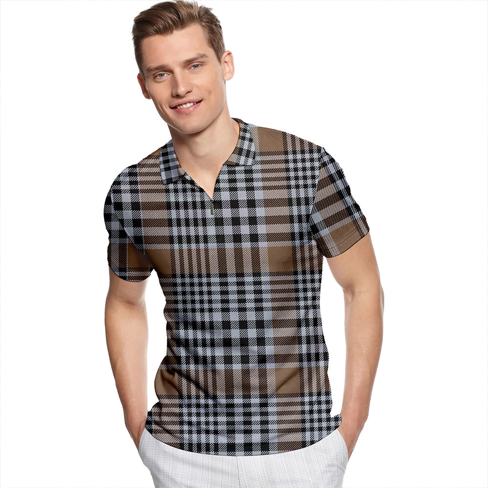 Carnegie Check Ancient Tartan Classic Lapel Zip Short Sleeve Polo