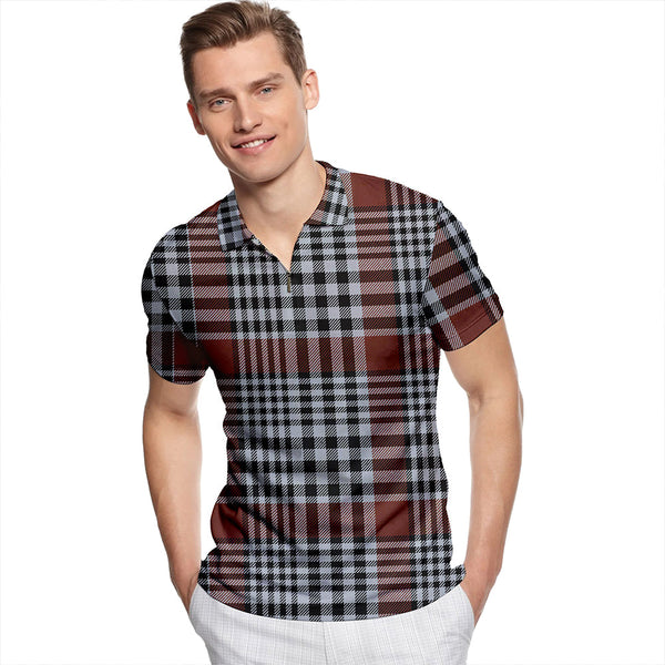 Carnegie Check Modern Tartan Classic Lapel Zip Short Sleeve Polo