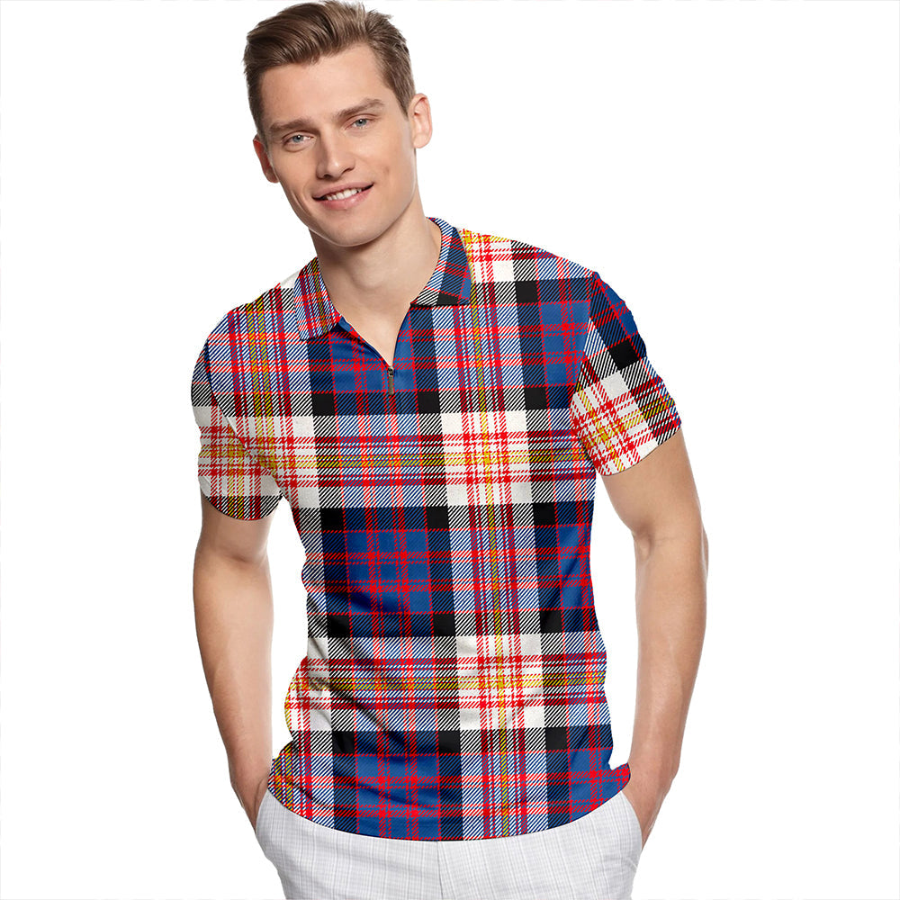 Carnegie New Modern Tartan Classic Lapel Zip Short Sleeve Polo