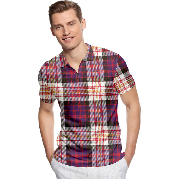 Carnegie New Weathered Tartan Classic Lapel Zip Short Sleeve Polo