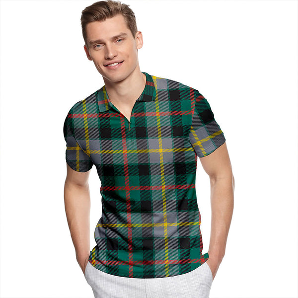 Casely Modern Tartan Classic Lapel Zip Short Sleeve Polo