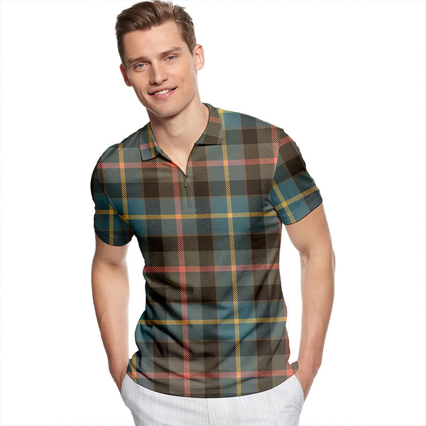 Casely Weathered Tartan Classic Lapel Zip Short Sleeve Polo