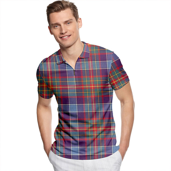 Caskie Weathered Tartan Classic Lapel Zip Short Sleeve Polo