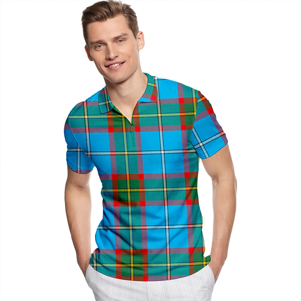 Caskie #2 Modern Tartan Classic Lapel Zip Short Sleeve Polo