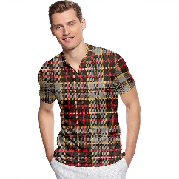 Cates Dress Weathered Tartan Classic Lapel Zip Short Sleeve Polo