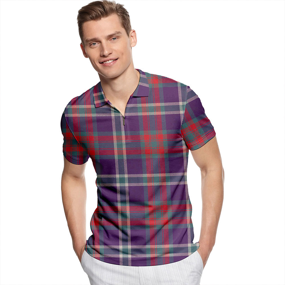 Cathcart Weathered Tartan Classic Lapel Zip Short Sleeve Polo