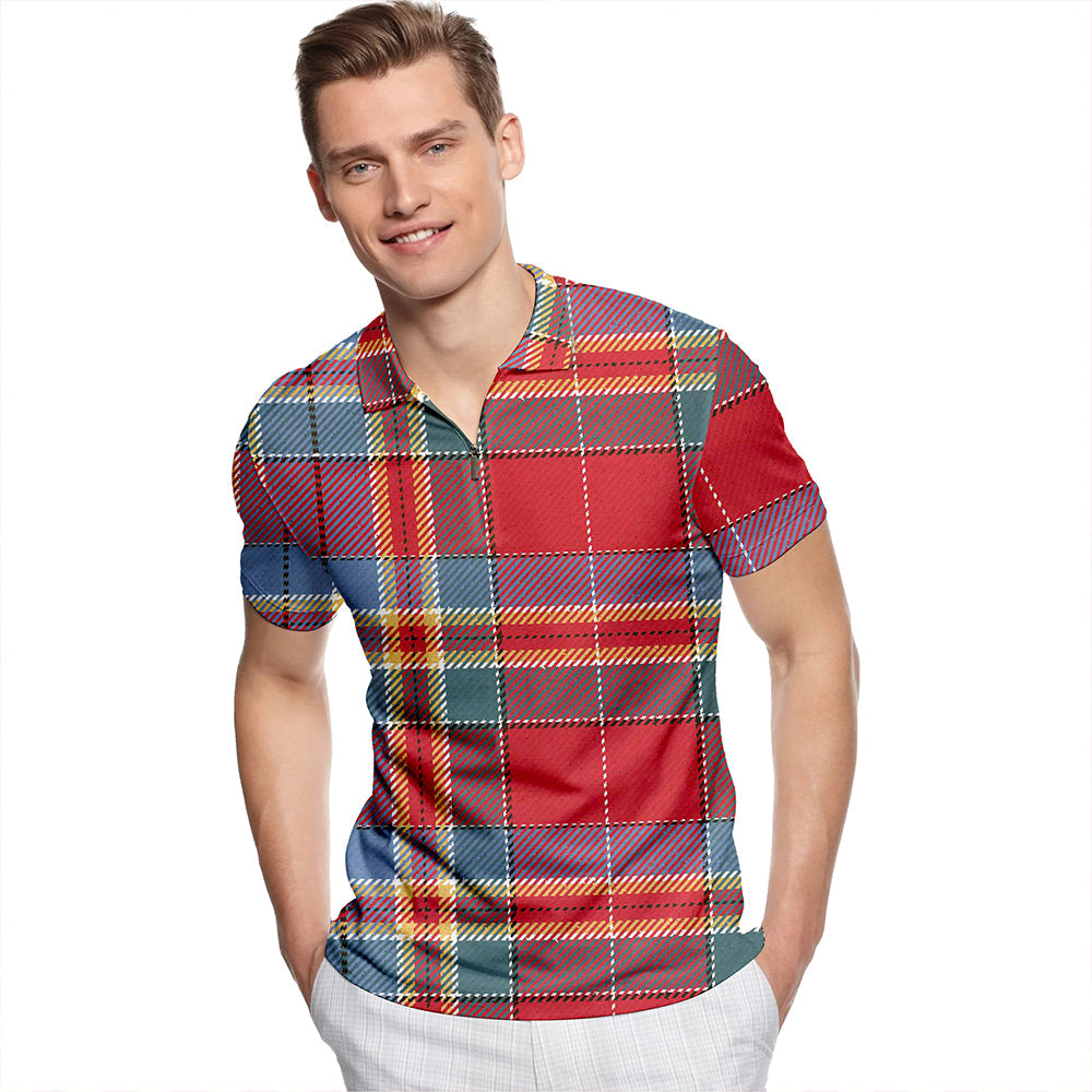 Chattan Chief Weathered Tartan Classic Lapel Zip Short Sleeve Polo