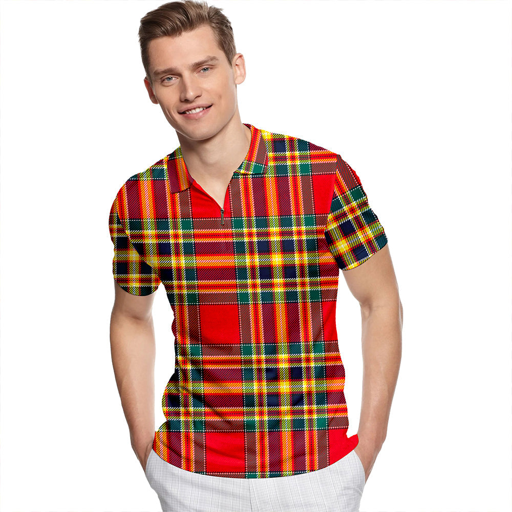 Chattan Modern Tartan Classic Lapel Zip Short Sleeve Polo