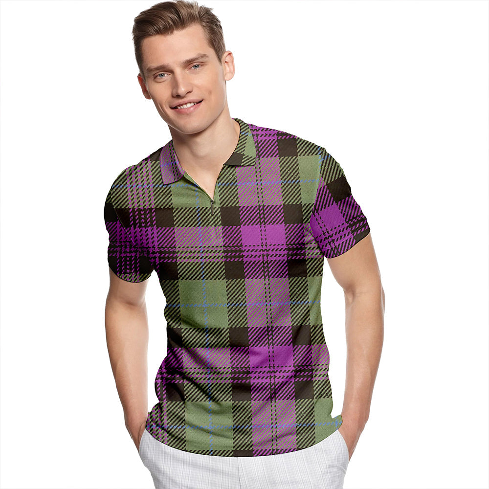 Cheape of Torosay Weathered Tartan Classic Lapel Zip Short Sleeve Polo