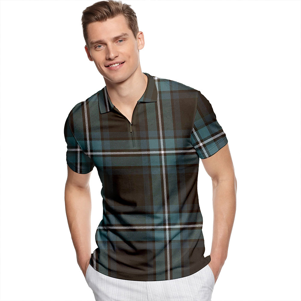 Childers Weathered Tartan Classic Lapel Zip Short Sleeve Polo