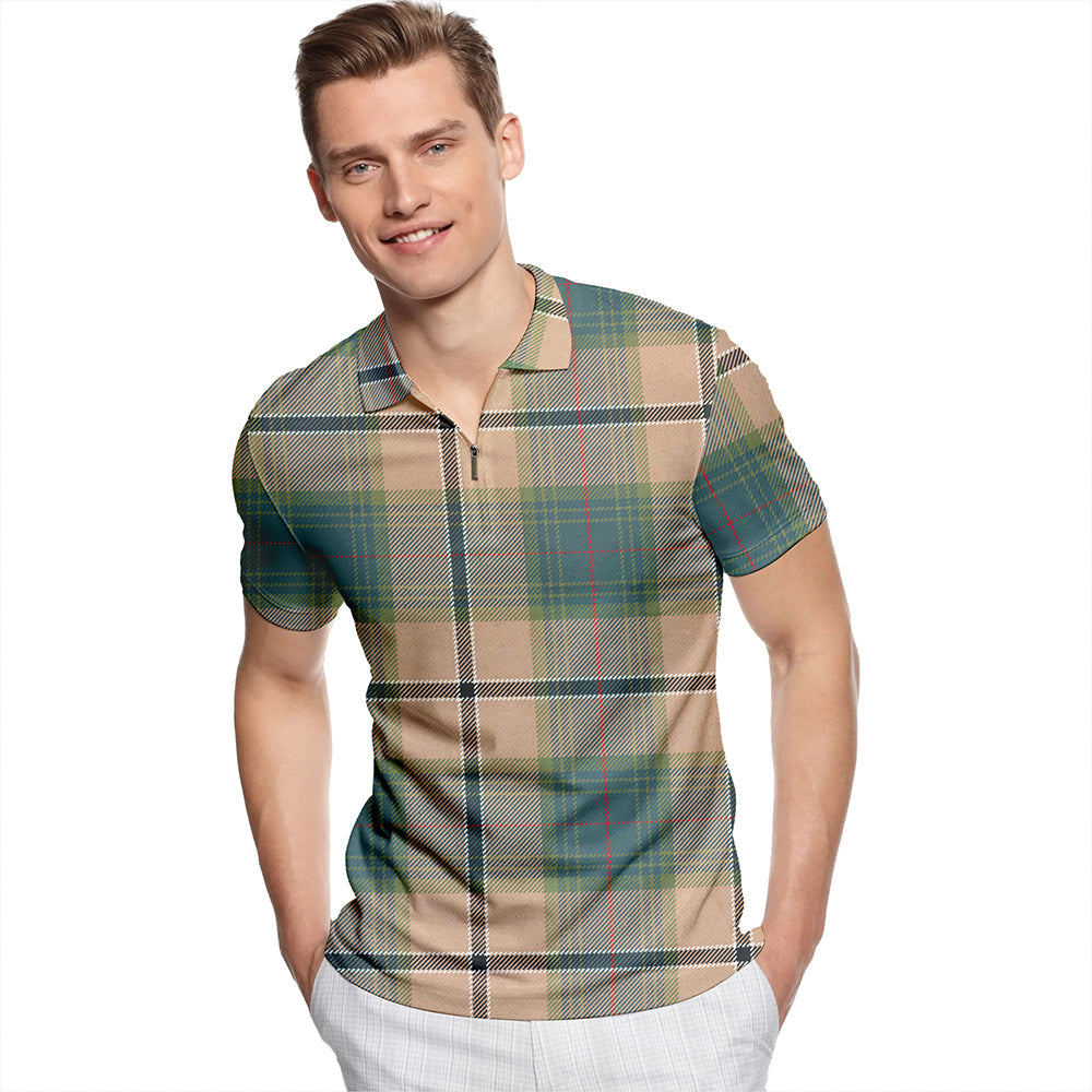 Chisholm Colonial Weathered Tartan Classic Lapel Zip Short Sleeve Polo