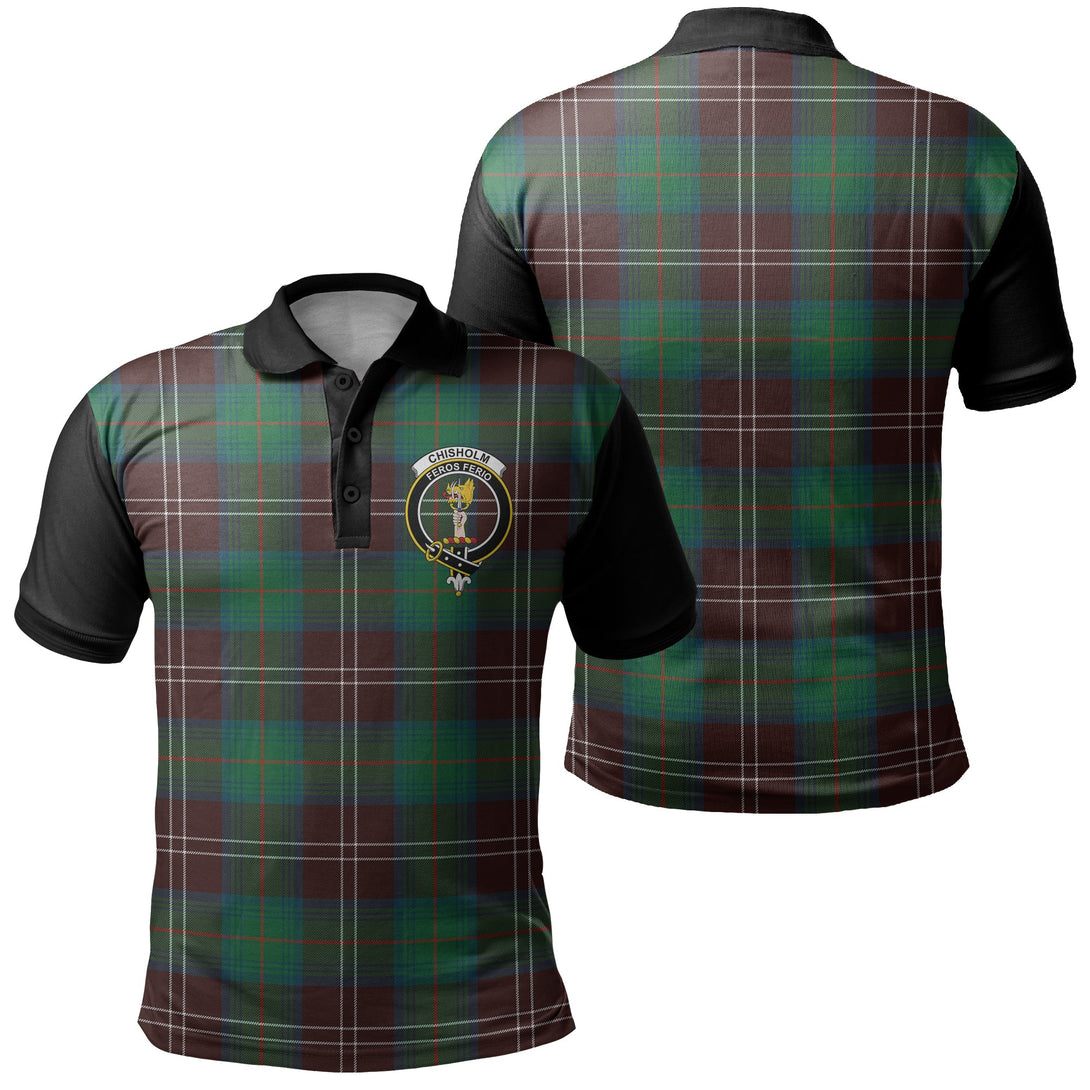 Chisholm Hunting Ancient Tartan Crest Polo Shirt Black Neck 1 Style