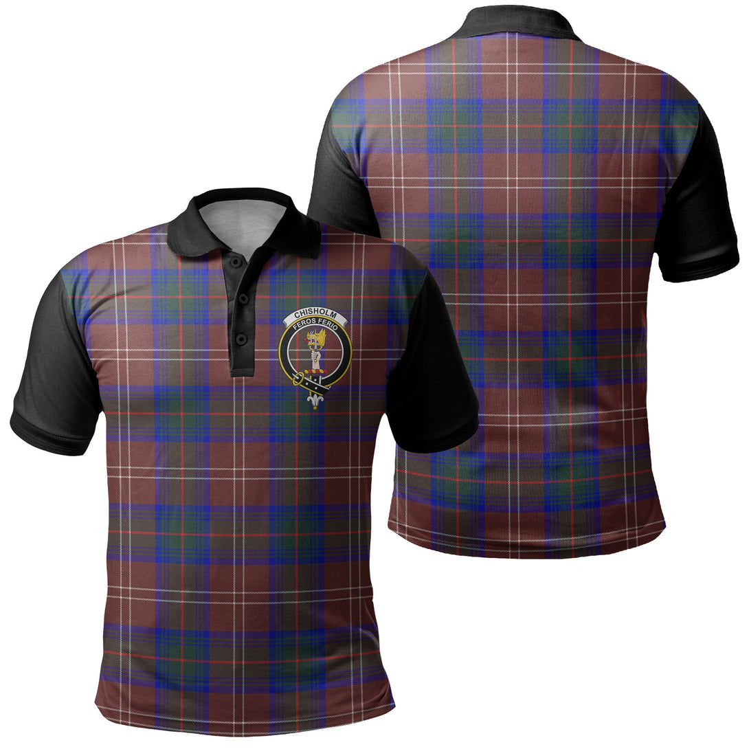 Chisholm Hunting Modern Tartan Crest Polo Shirt Black Neck 1 Style