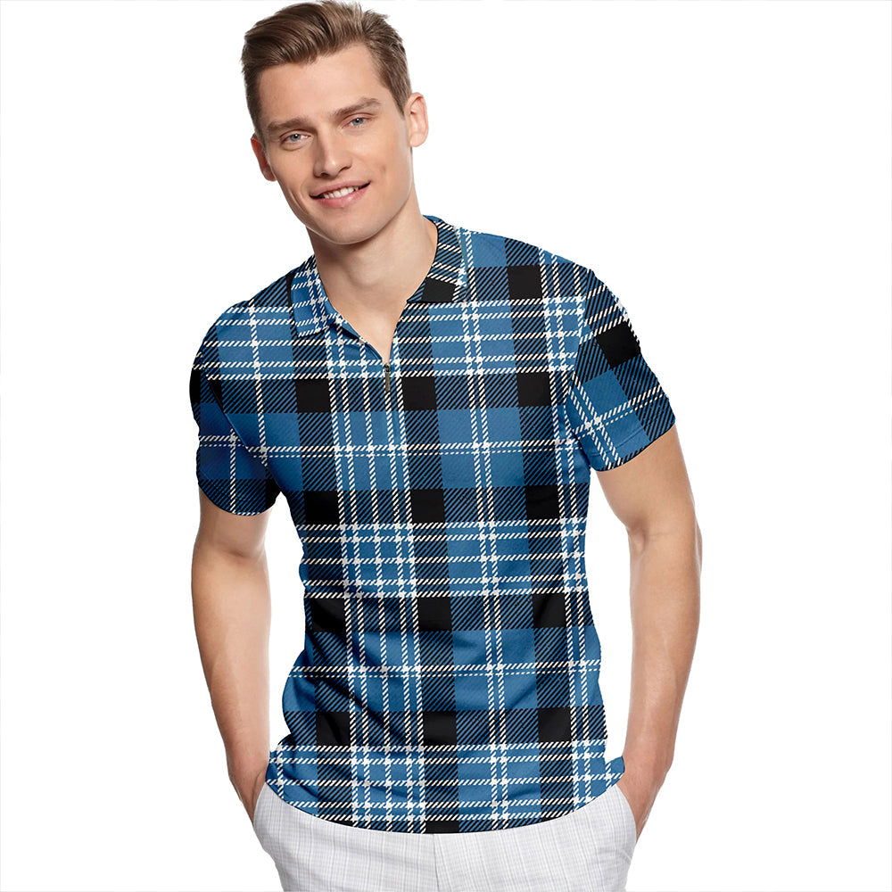 Clark Modern Tartan Classic Lapel Zip Short Sleeve Polo