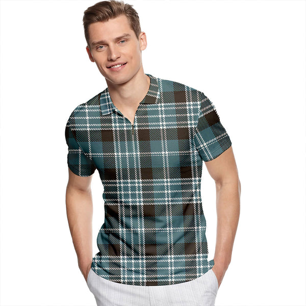 Clark Weathered Tartan Classic Lapel Zip Short Sleeve Polo