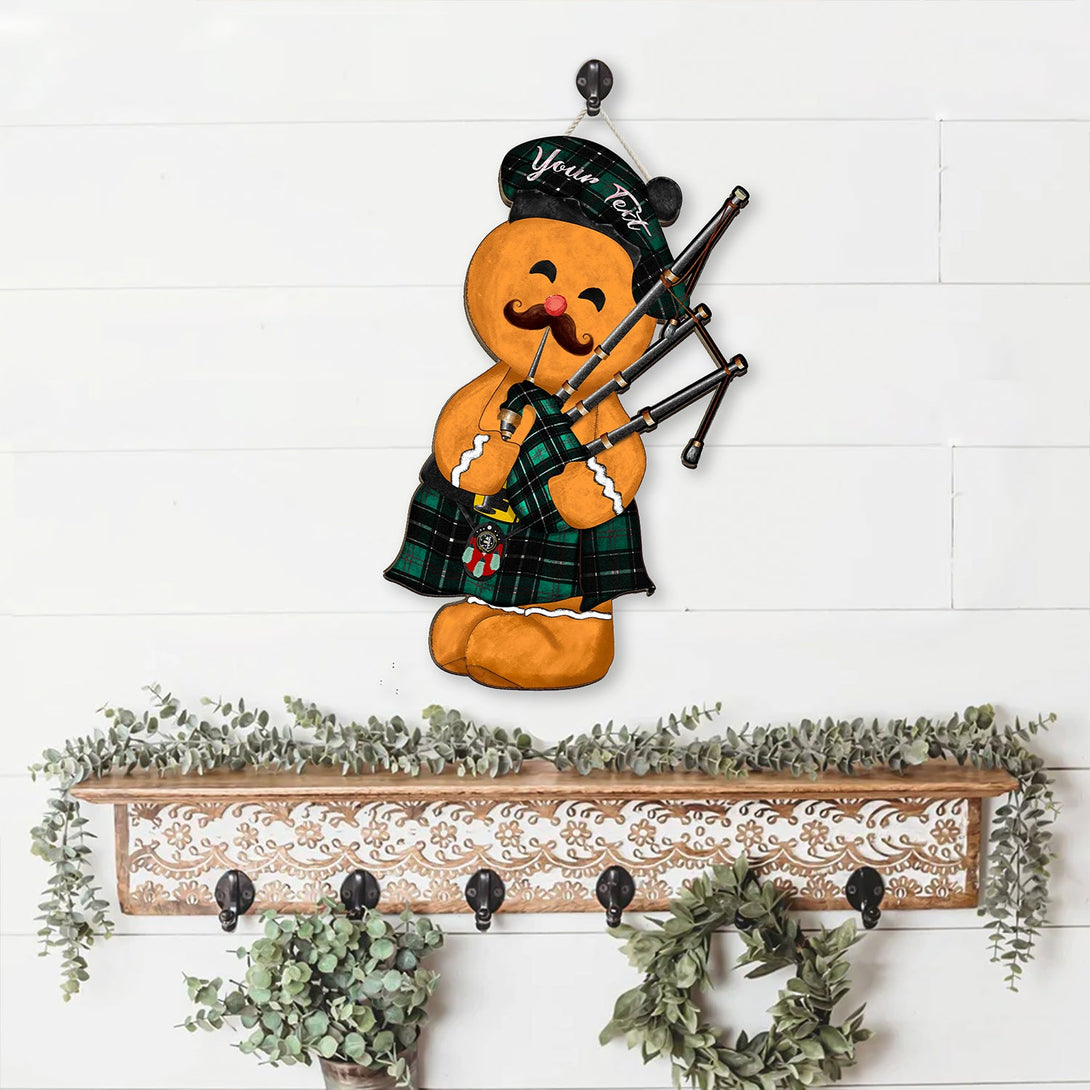 Cleghorn Modern Crest Tartan Wooden Sign Gingerbread Bagpipe Personalized