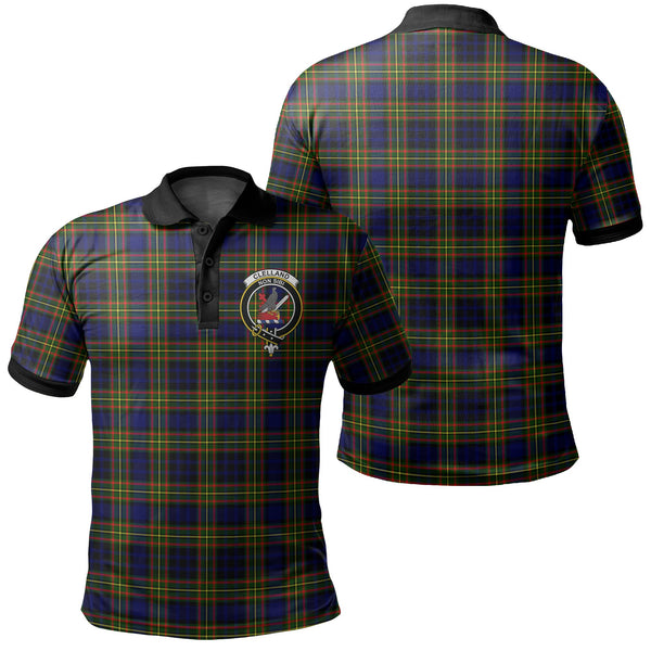 Clelland Modern Tartan Crest Polo Shirt Black Neck 2 Style