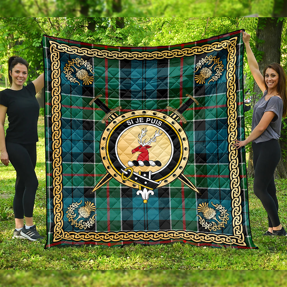 Colquhoun Ancient Clan Badge Tartan Premium Quilt Celtic Shield