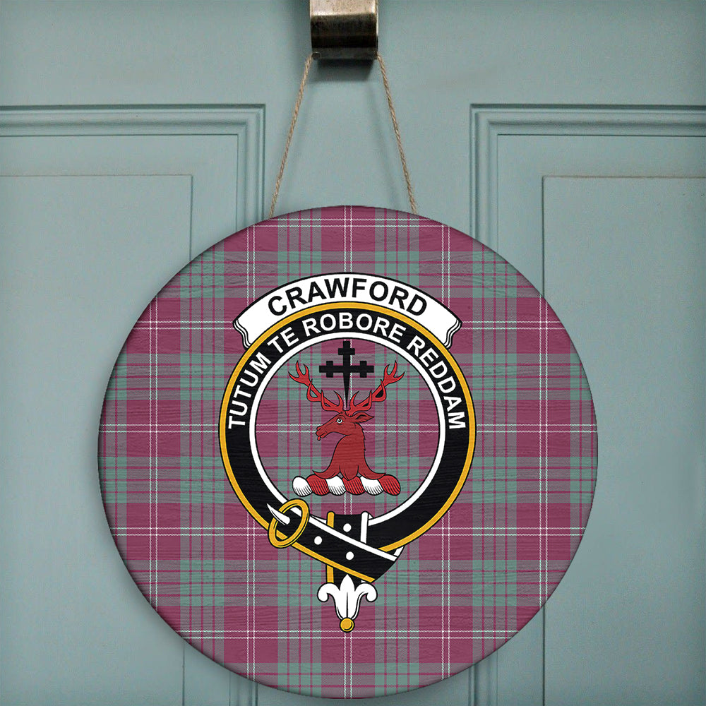 Crawford Ancient Tartan Classic Crest Round Wooden Sign