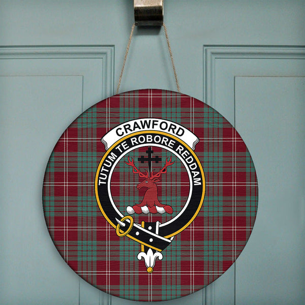 Crawford Modern Tartan Classic Crest Round Wooden Sign