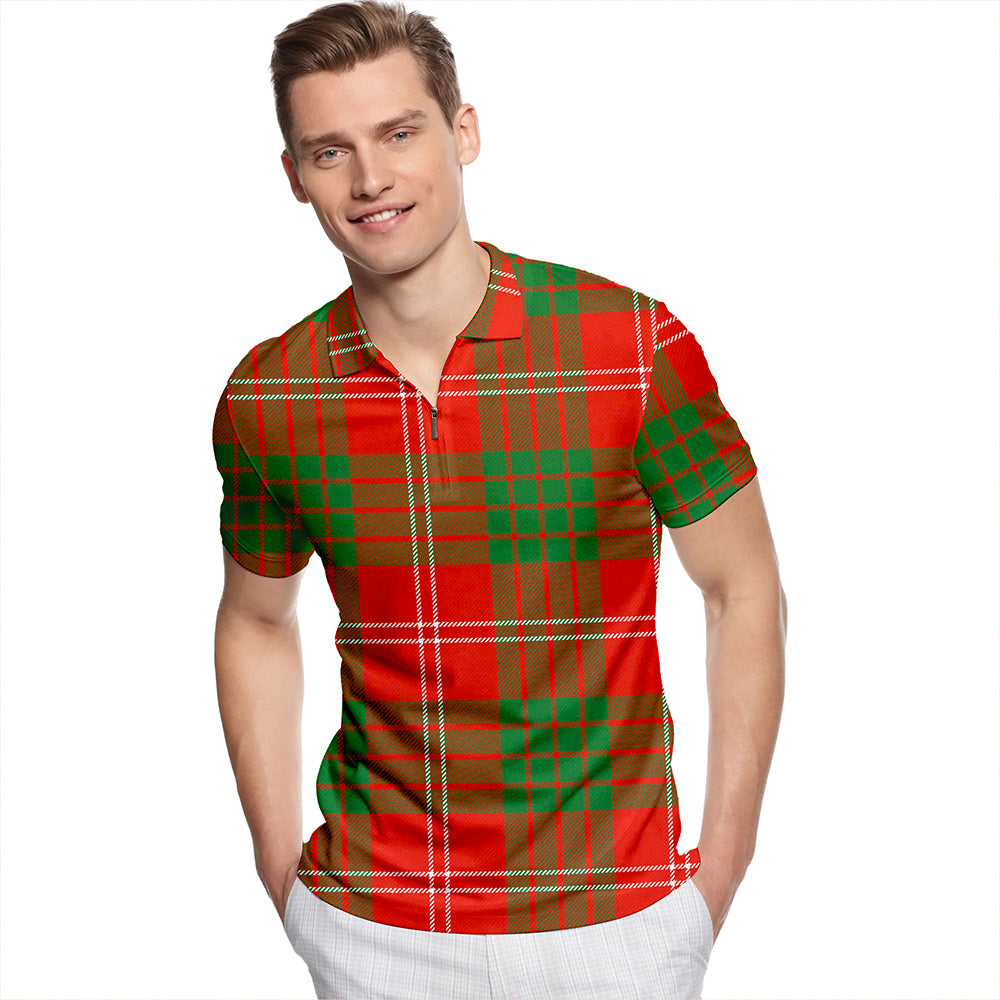 Crawford Red Ancient Tartan Classic Lapel Zip Short Sleeve Polo