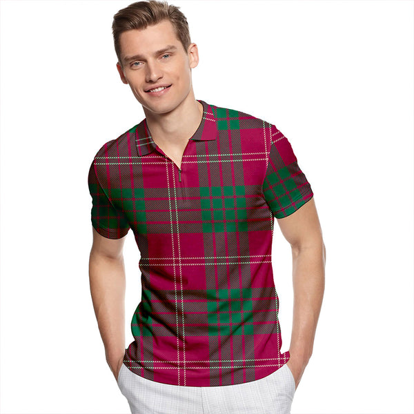 Crawford Red Modern Tartan Classic Lapel Zip Short Sleeve Polo