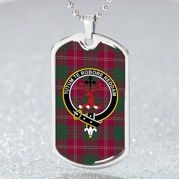 Crawford Red Modern Clan Badge Classic Tartan Dog Tag Necklace