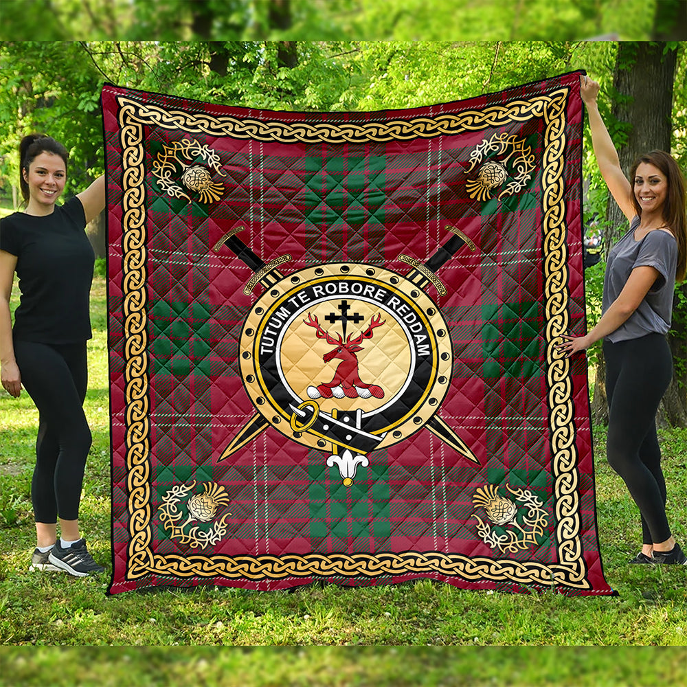 Crawford Red Modern Clan Badge Tartan Premium Quilt Celtic Shield