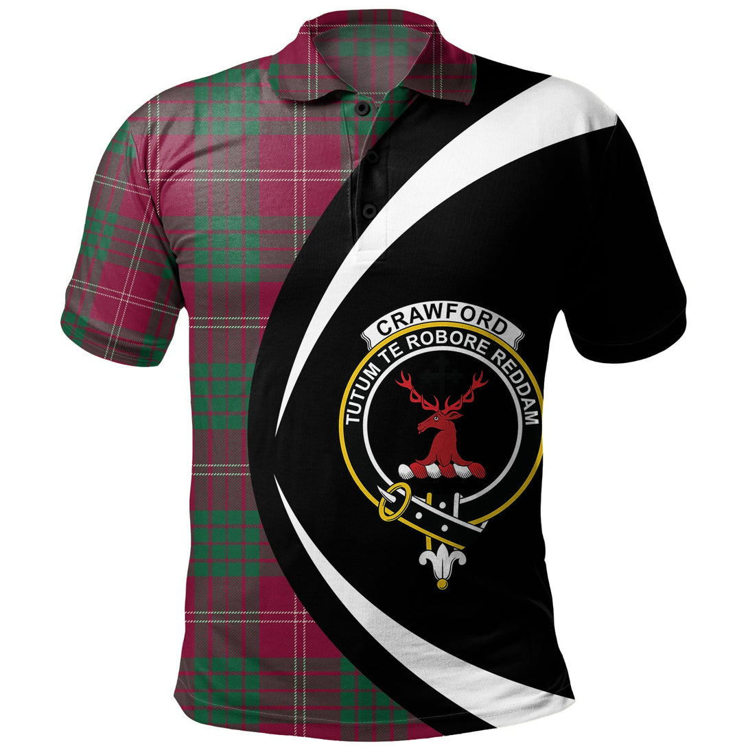 Crawford Red Modern Clan Badge Tartan Polo Shirt Circle Style Personalized