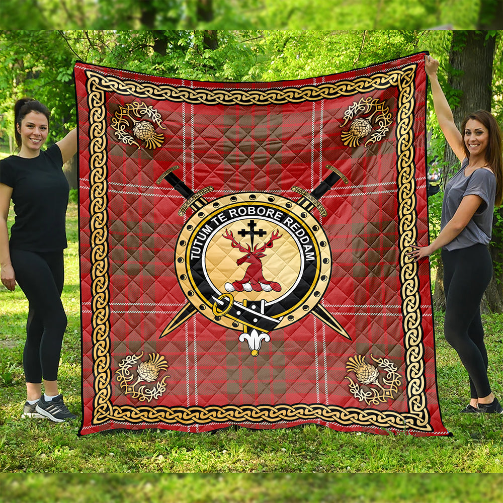 Crawford Red Weathered Clan Badge Tartan Premium Quilt Celtic Shield