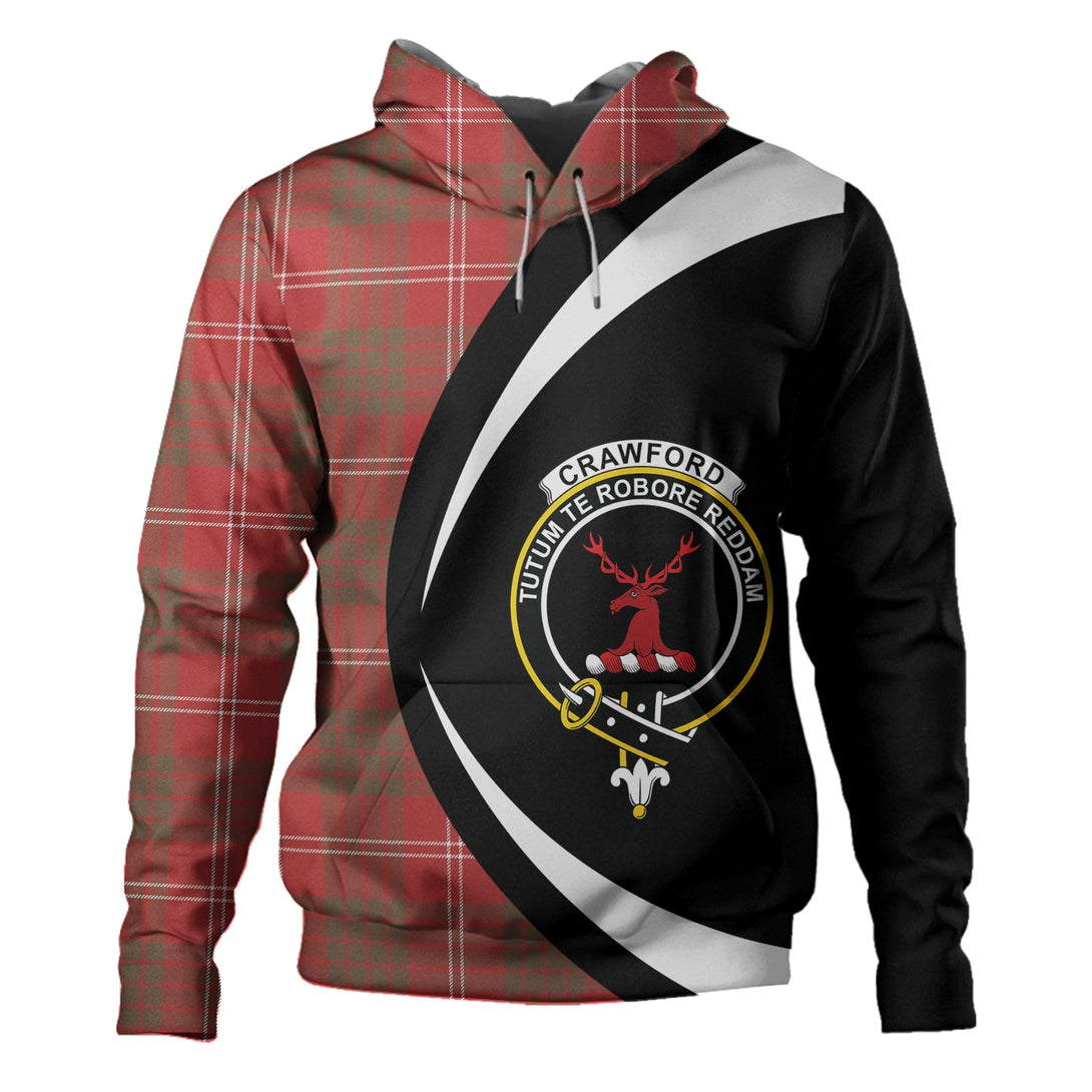 Crawford Red Weathered Clan Badge Tartan Hoodie Circle Style