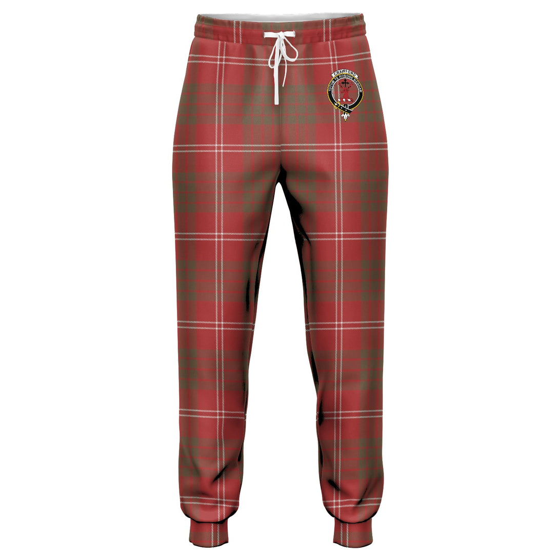 Crawford Red Weathered Clan Badge Tartan Jogger Pants