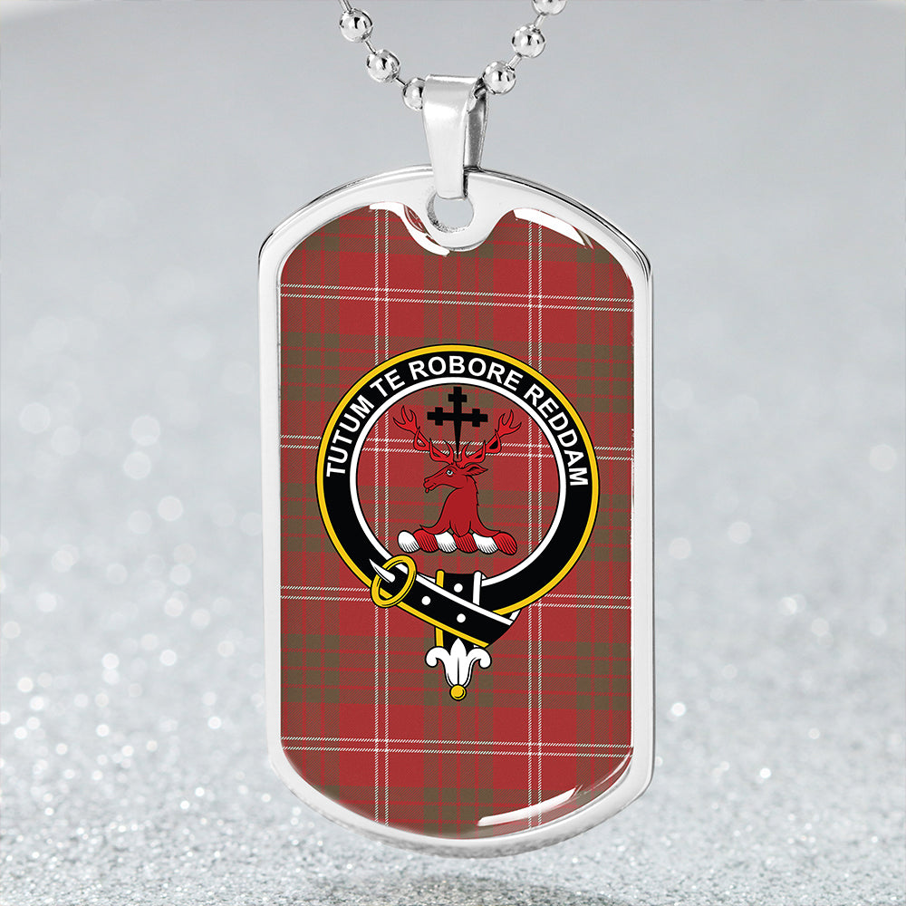 Crawford Red Weathered Clan Badge Classic Tartan Dog Tag Necklace