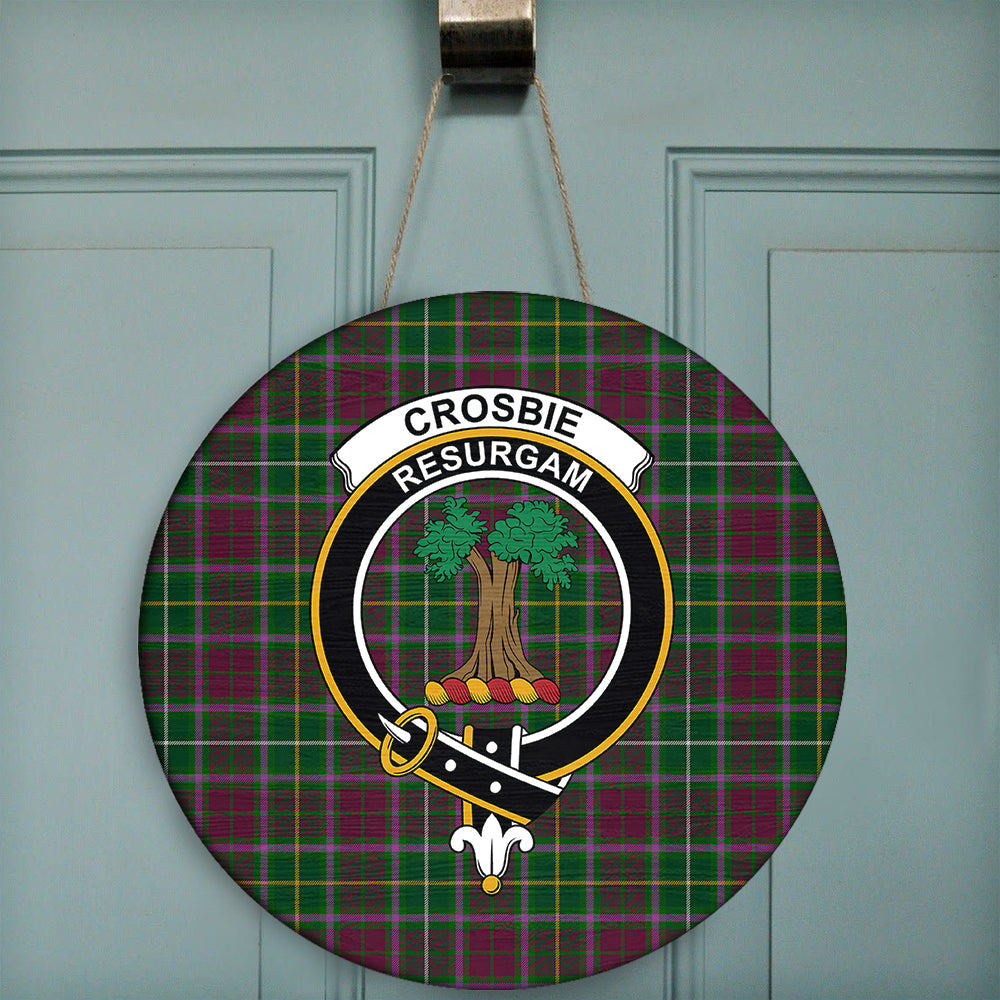 Crosbie Tartan Classic Crest Round Wooden Sign