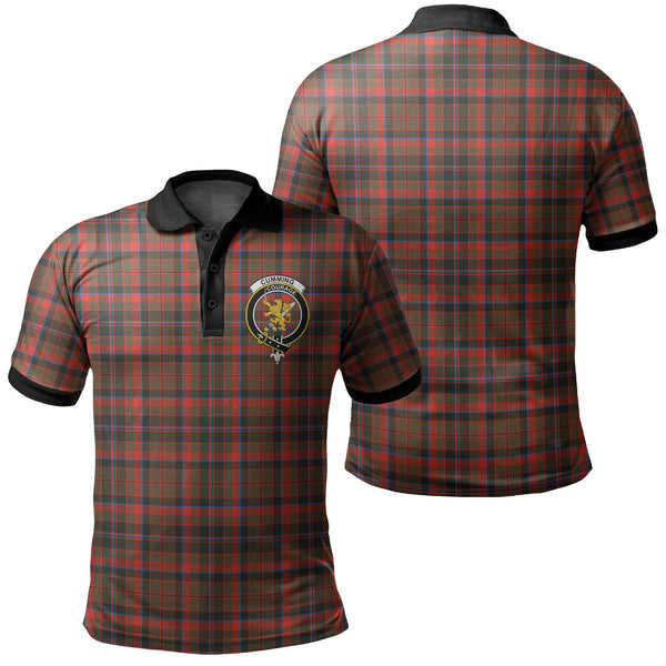 Cumming Hunting Weathered Tartan Crest Polo Shirt Black Neck 2 Style