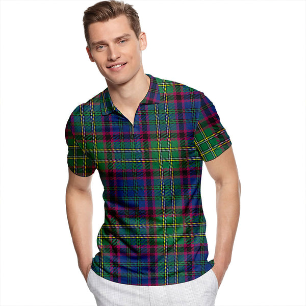 Cunningham Hunting Modern Tartan Classic Lapel Zip Short Sleeve Polo