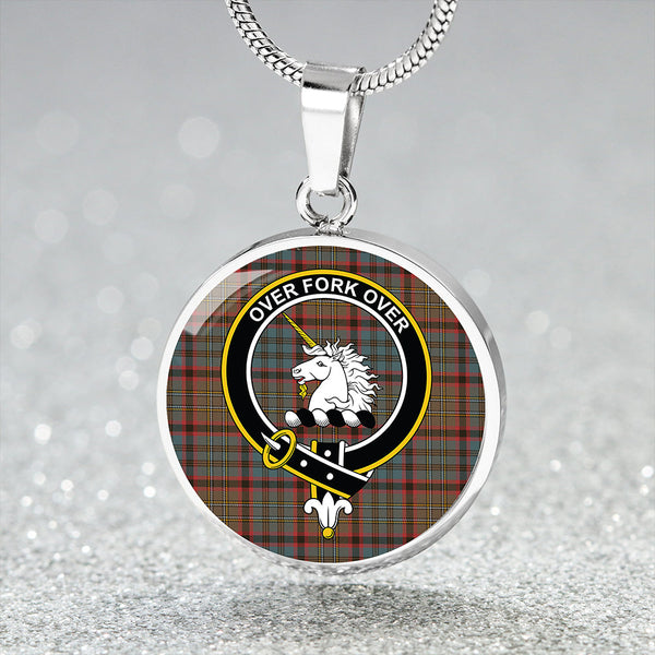 Cunningham Hunting Weathered Clan Badge Tartan Classic Circle Necklace