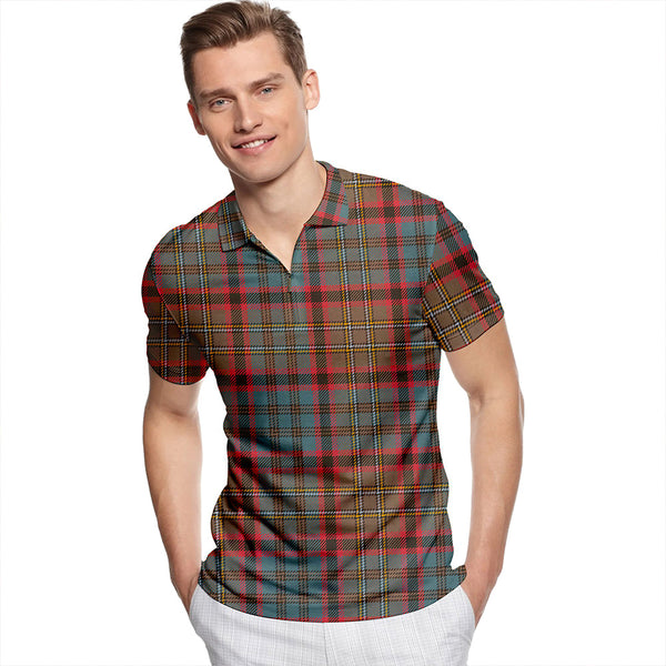 Cunningham Hunting Weathered Tartan Classic Lapel Zip Short Sleeve Polo