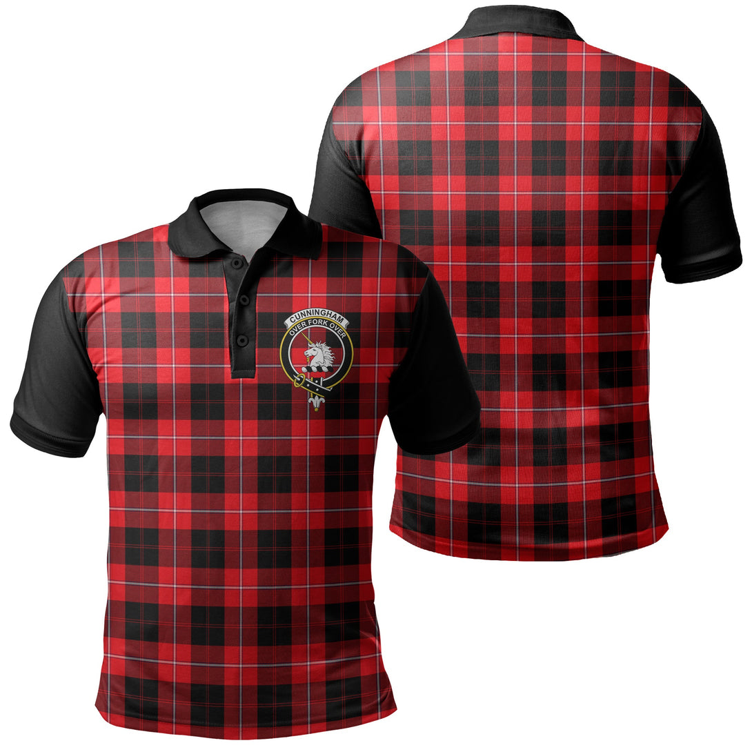 Cunningham Modern Tartan Crest Polo Shirt Black Neck 1 Style