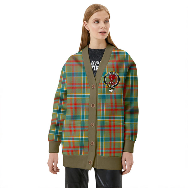 Currie of Arran Ancient Clan Badge Tartan V-neck Cardigan